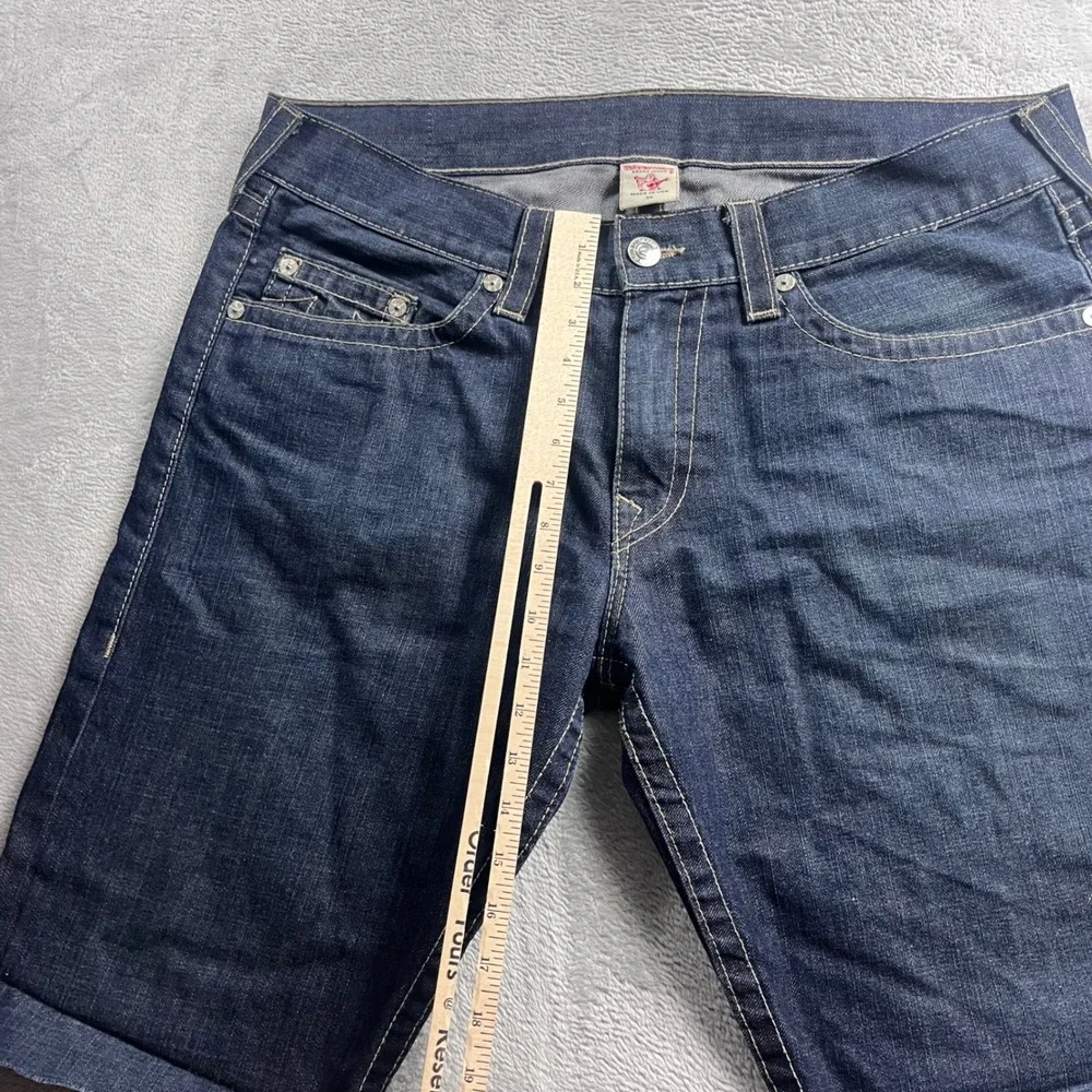 True Religion Men Dark Wash Cut Off Denim Shorts Straight Fit Size 38 M4E800FPZW